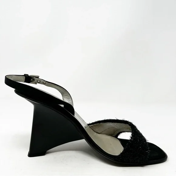 Prada Vintage Black Slingback Wedge Sandals Size 38 / US 8